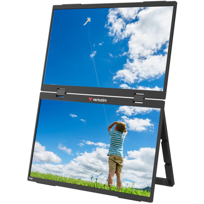 Verbatim Essentials Monitor Portátil Táctil Dual 15.6" Full HD, Doble Pantalla IPS, Negro